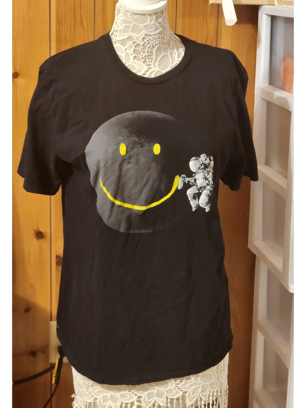 "Make A Smile" Astronaut Spray Painting Moon Graphic Tee